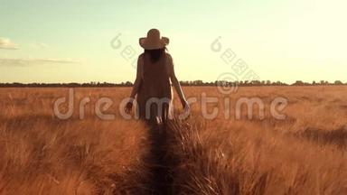 地主带着成熟的小麦走过田野
